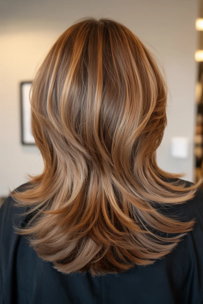 layered summer haircuts for thin fine hair 2026 Layered Back View with Sculpted Movement and Shine
