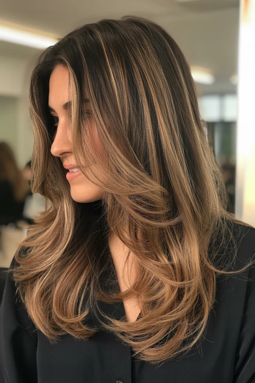 layered summer haircuts for thin fine hair 2026 Dimensional Brunette Layers with Polished Volume