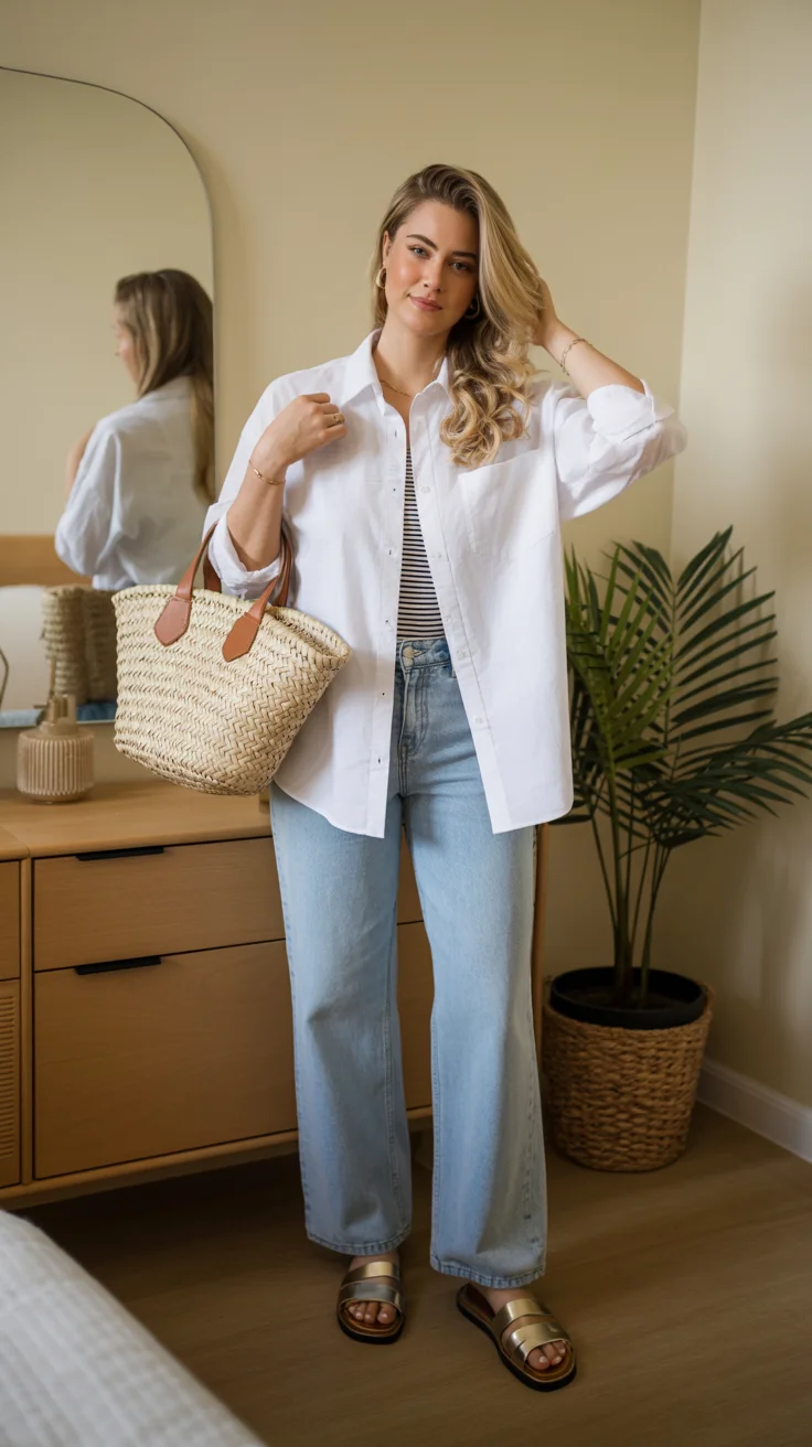 midsize outfits for women summer 2026 Classic White Shirt Layering That Always Wins
