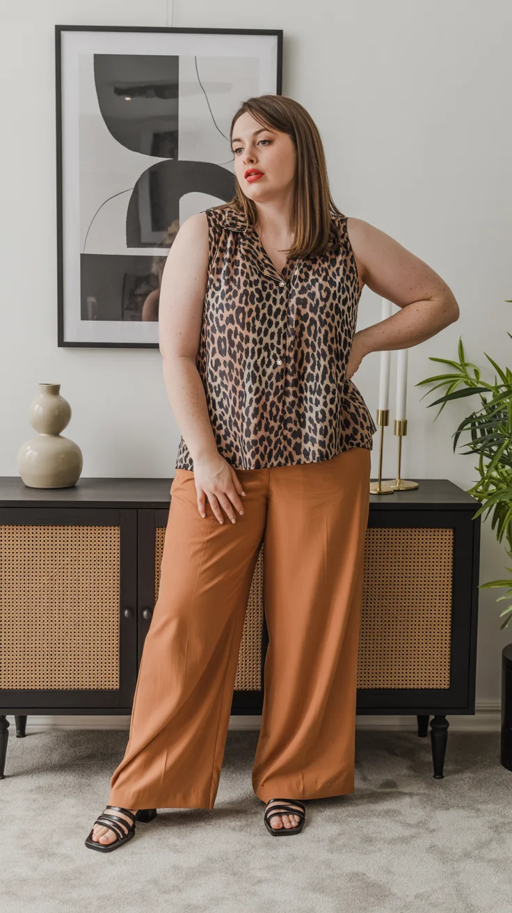 midsize outfits for women summer 2026 Playing with Texture Leopard and Flowing Lines