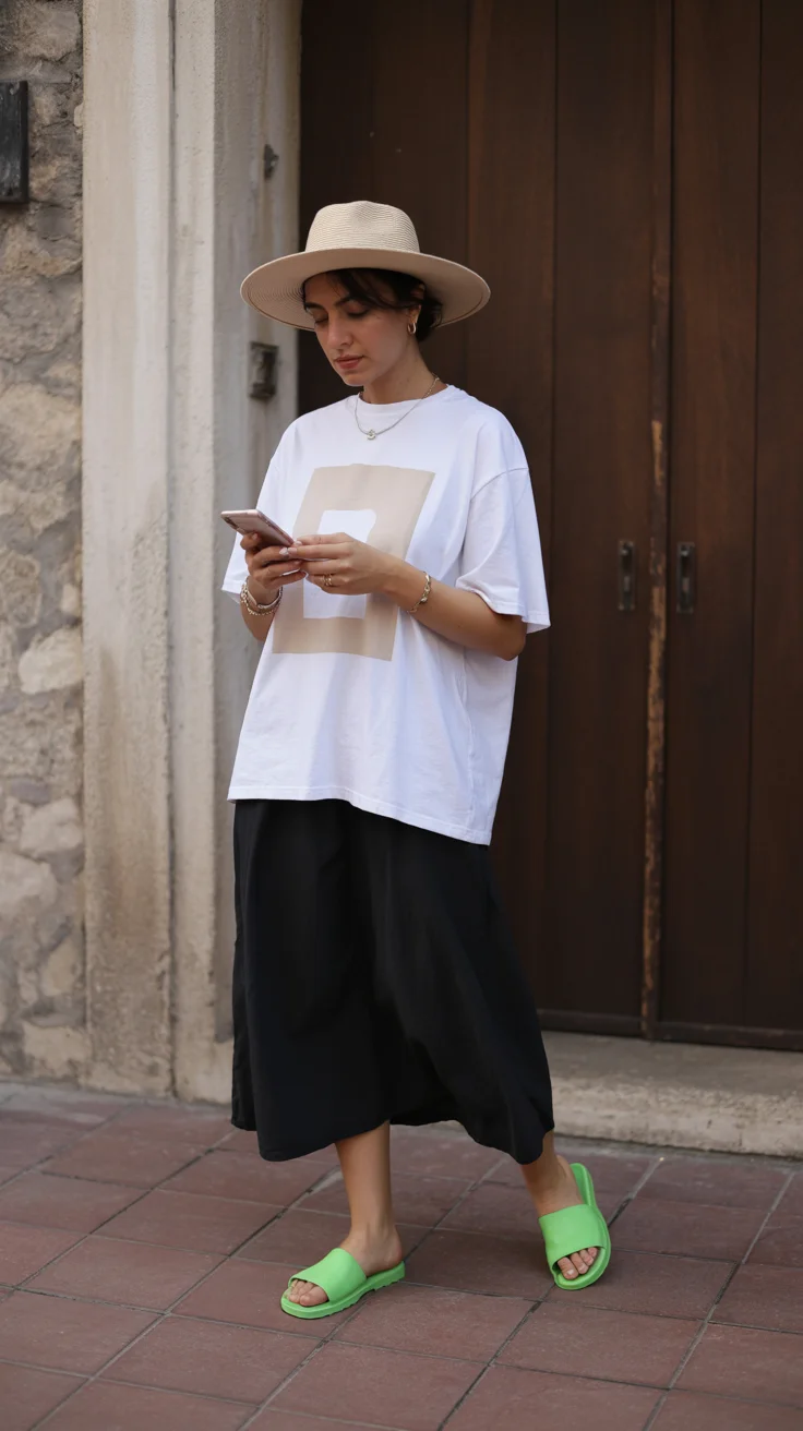 midsize outfits for women summer 2026 Oversized Tee and Flowing Skirt Quiet Cool