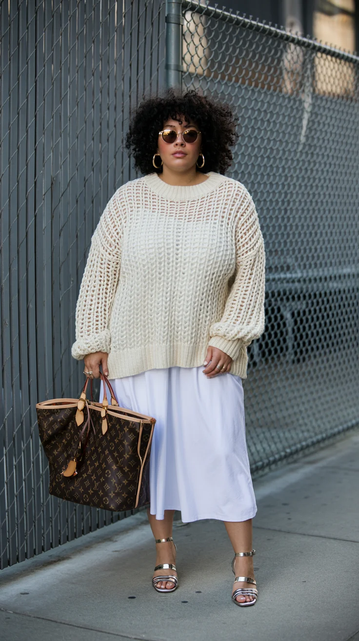 midsize outfits for women summer 2026 Light Knit and Slip Skirt Summer Contrast Done Right