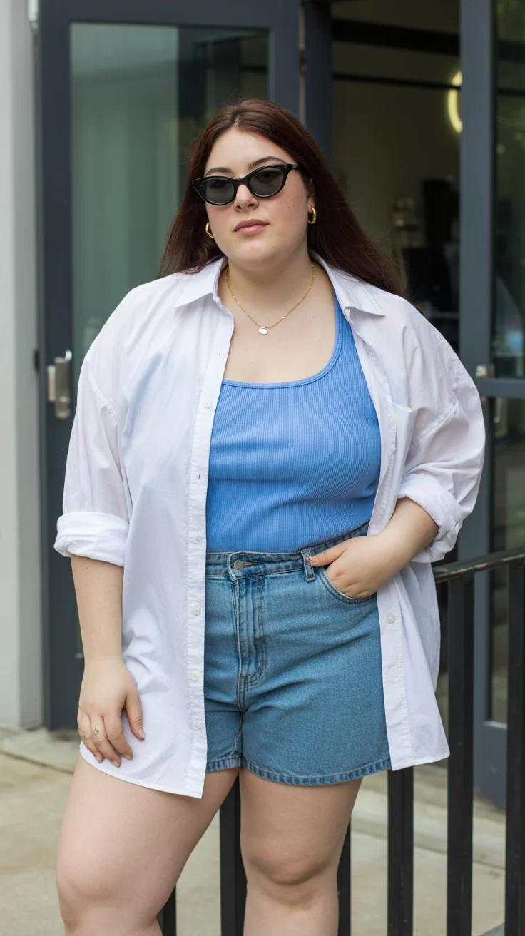 Plus Size Summer Outfits For Women 2026 Denim Shorts and Oversized Layers - Casual Done Right