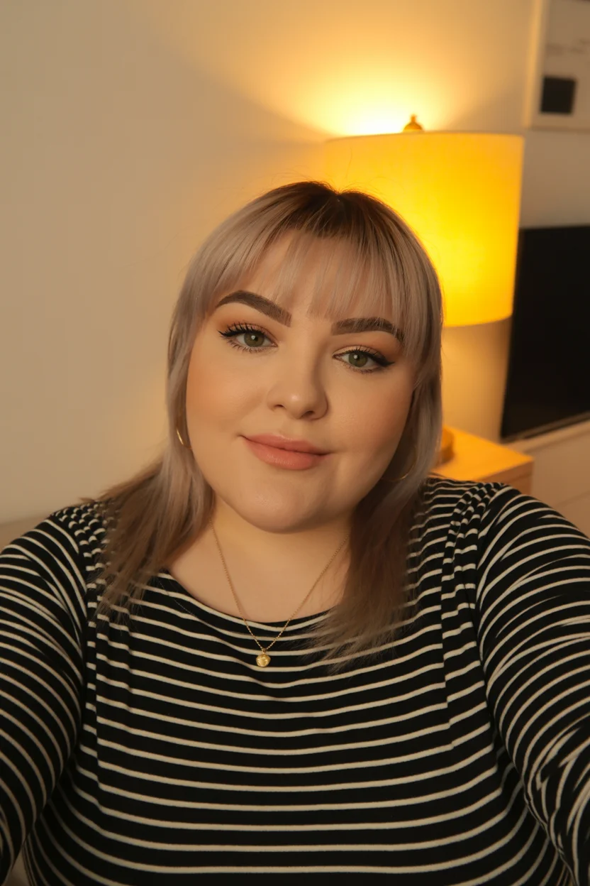 slimming summer haircuts for plus size women 2026 Straight Layers with Soft Blunt Bangs