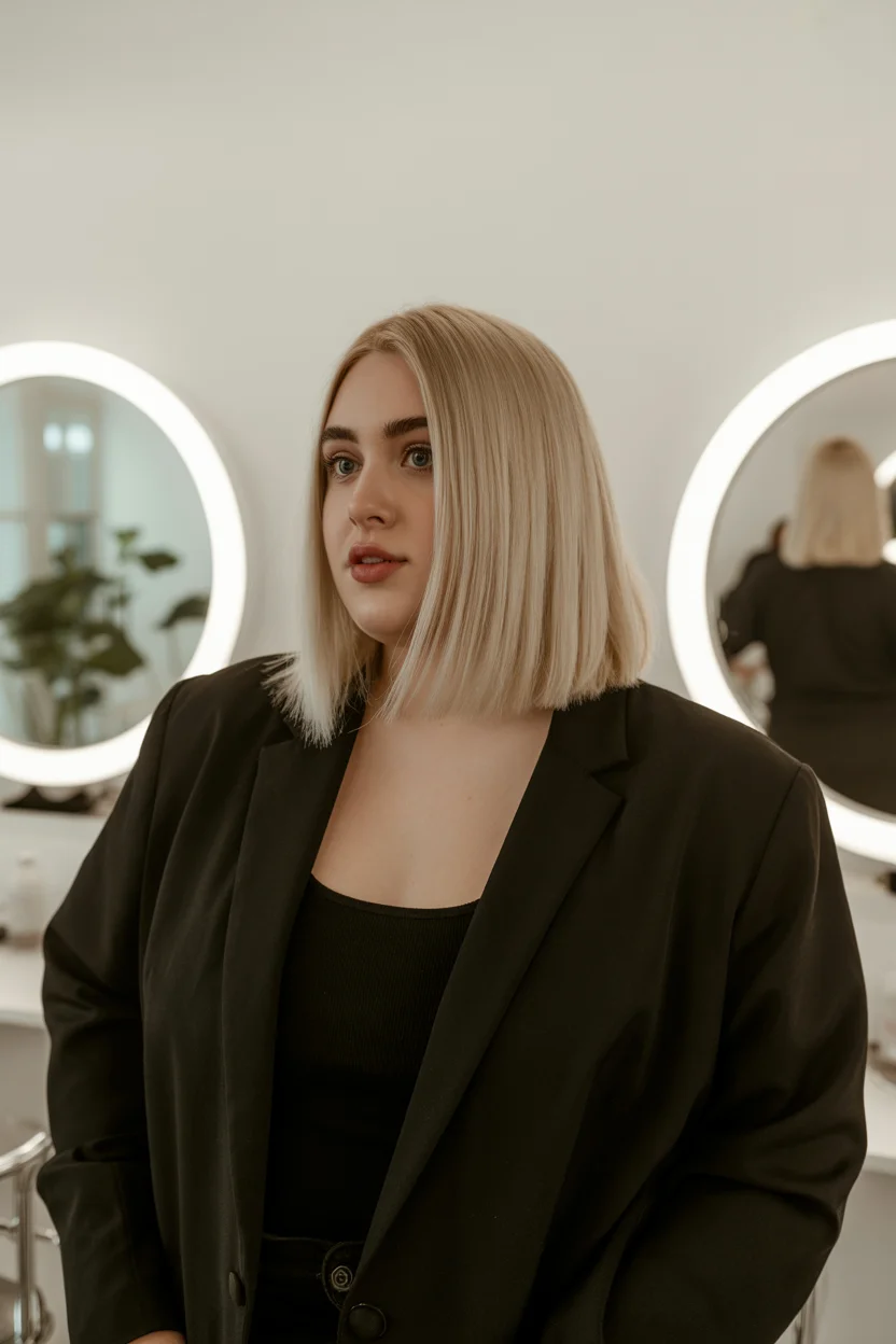 slimming summer haircuts for plus size women 2026 Sleek Blunt Blonde Bob