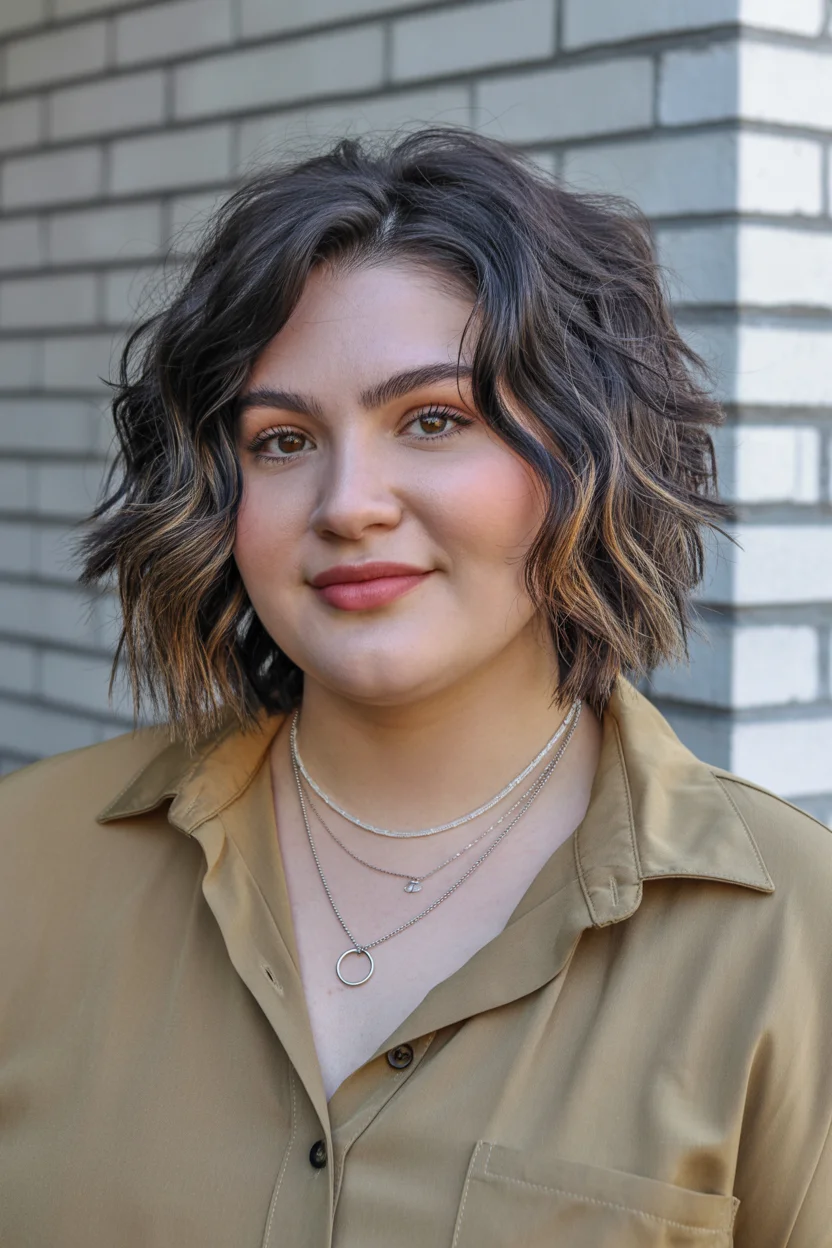 slimming summer haircuts for plus size women 2026 Textured Wavy Bob with Dimension