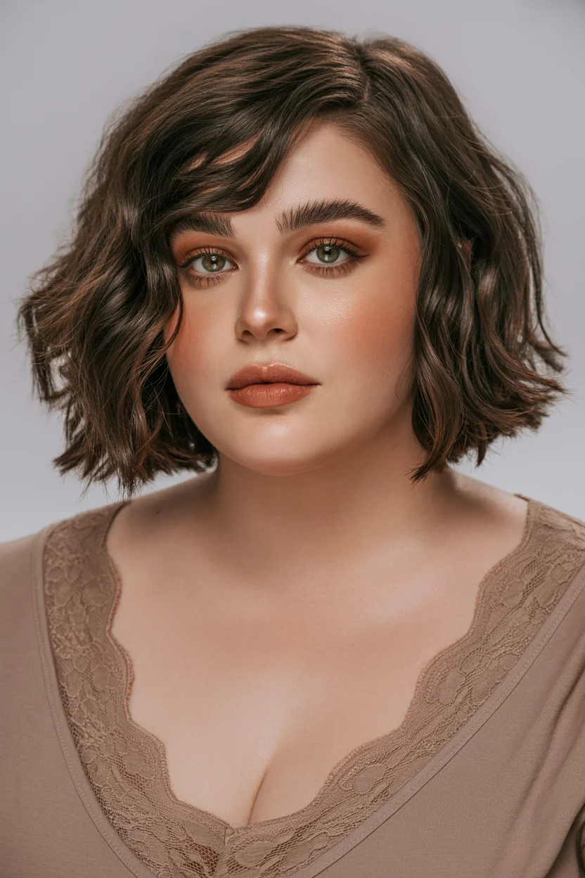 slimming summer haircuts for plus size women 2026 Short Wavy Bob with Side Texture