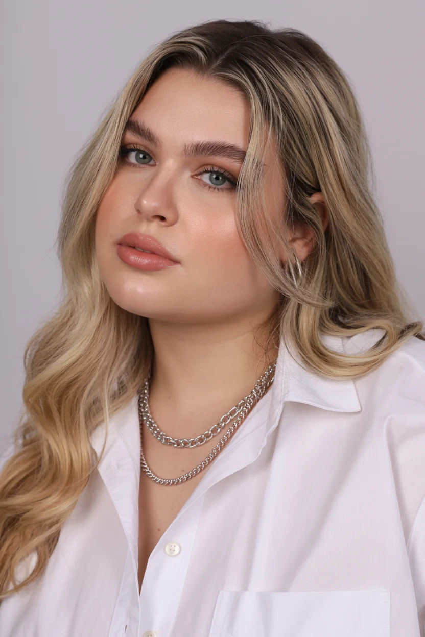 slimming summer haircuts for plus size women 2026 Polished Long Layers with Soft Money Pieces
