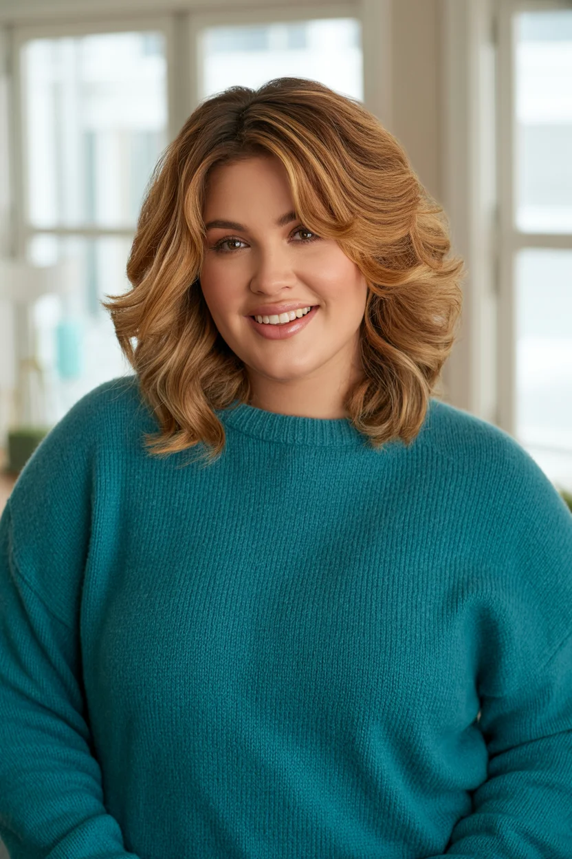 slimming summer haircuts for plus size women 2026 Feathered Shoulder-Length Layers