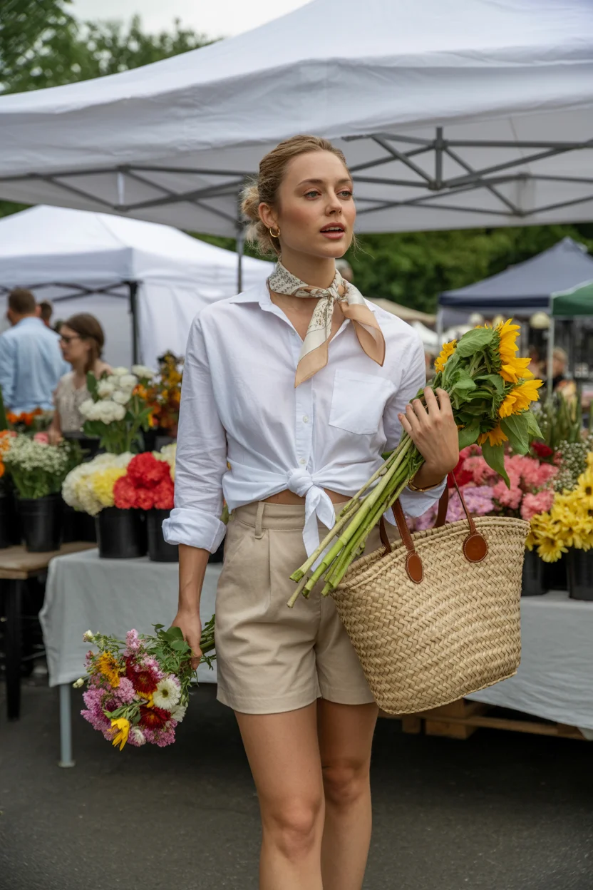 stylish mom outfits summer 2026 Market Morning Chic with a Soft Twist