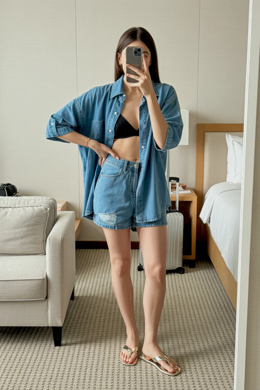 stylish mom outfits summer 2026 Denim on Denim Done the Relaxed Summer Way