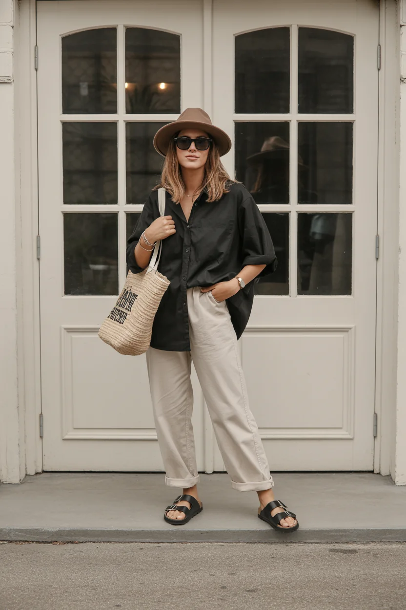 stylish mom outfits summer 2026 Sharp Contrast with Relaxed Tailoring