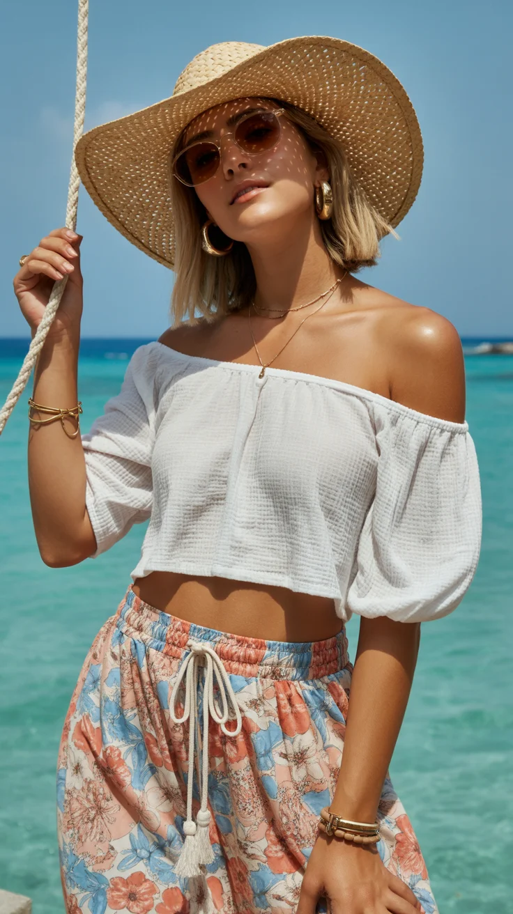 Summer Beach Outfit For Women 2026 Soft Bohemian Ease with Off-Shoulder Romance