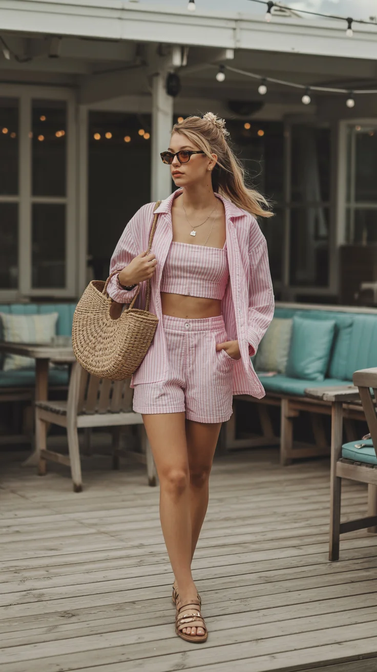 Summer Beach Outfit For Women 2026 Playful Pink Stripes with Modern Coastal Energy