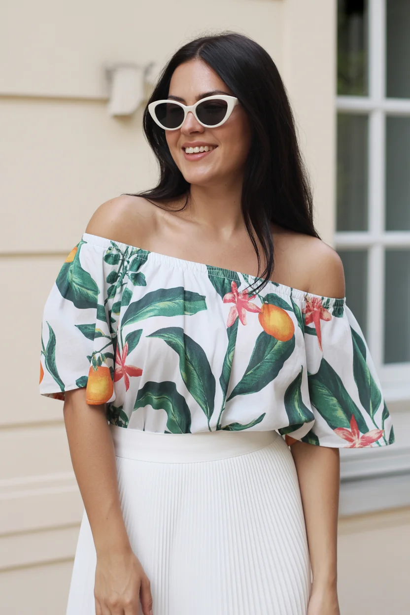 summer blouses for women 2026 Tropical Ease with a Statement Shoulder Line