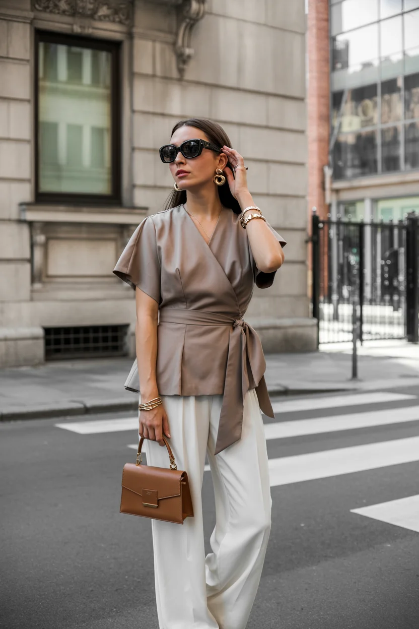 summer blouses for women 2026 Understated Luxury in Soft Neutral Draping