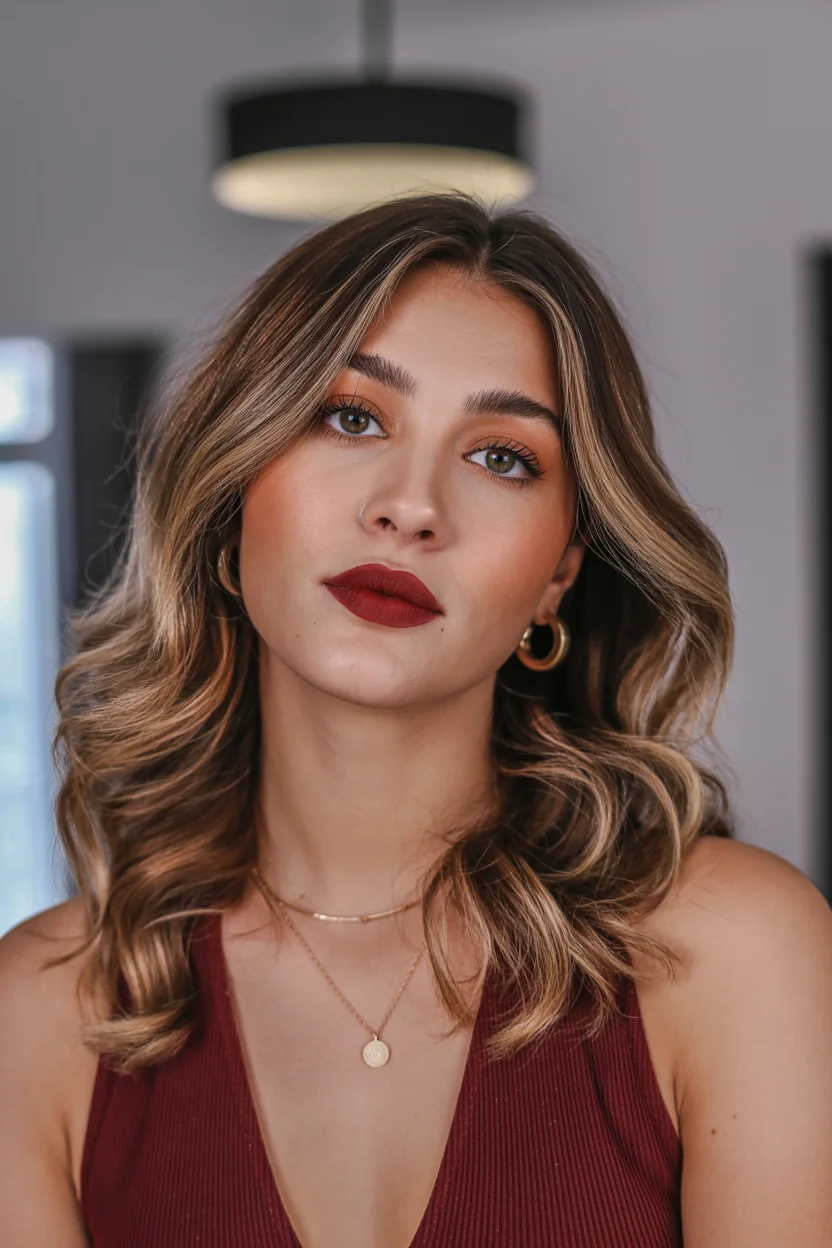 summer brunette hair color for women 2026 Soft Caramel Ribbons on a Lived-In Brunette Base