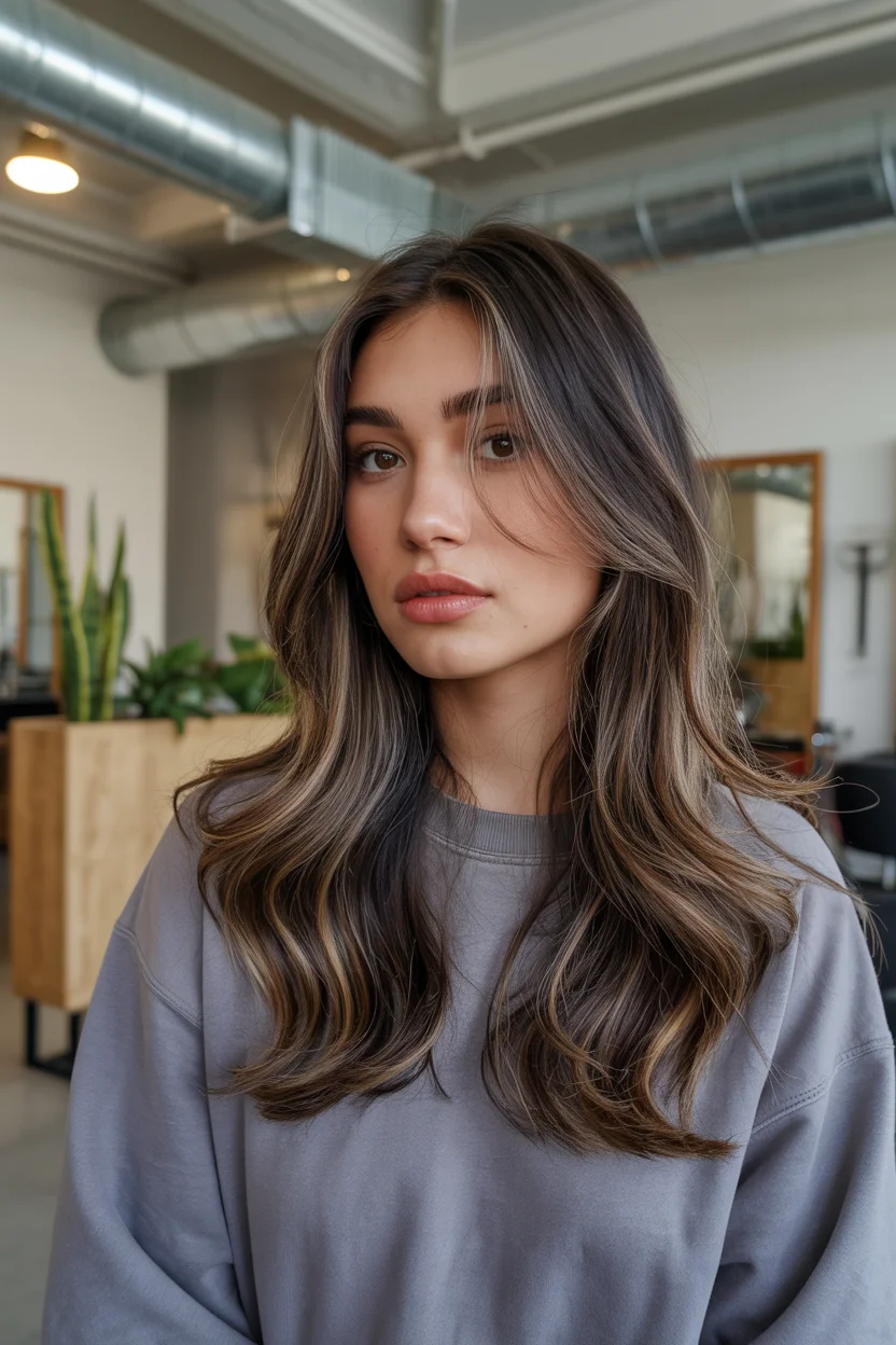 summer brunette hair color for women 2026 Cool-Toned Brunette with Subtle Ash Highlights