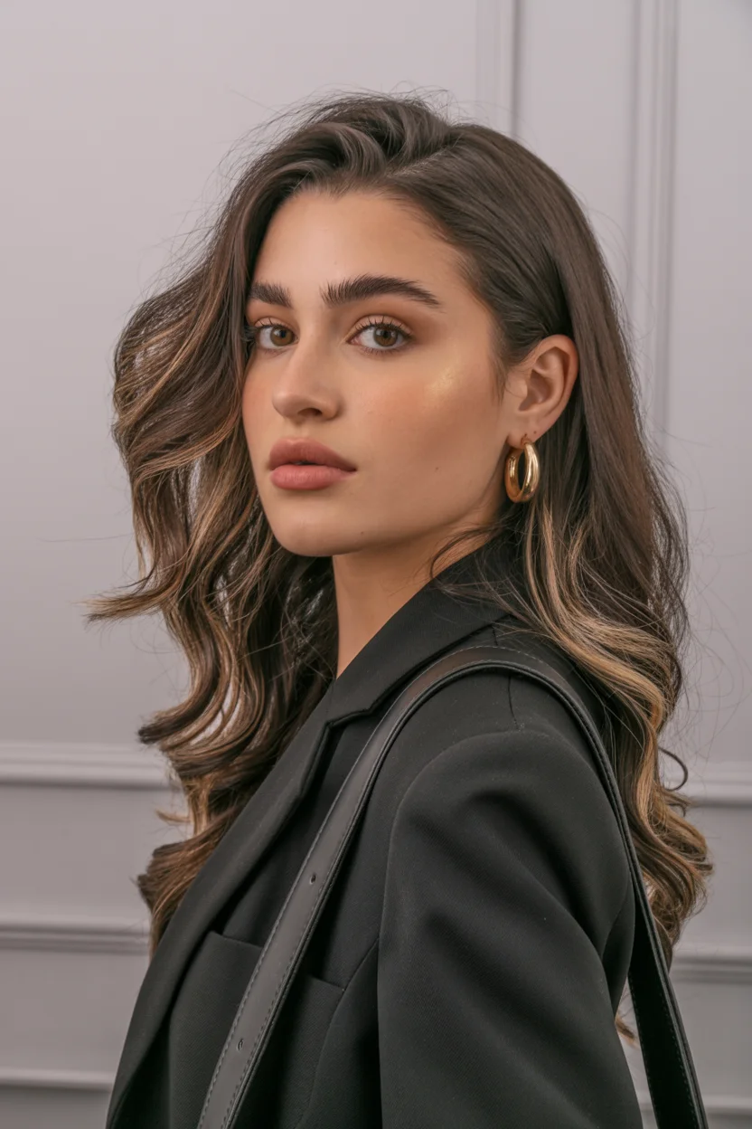 summer brunette hair color for women 2026 Cool Brunette with Whispered Ash Highlights