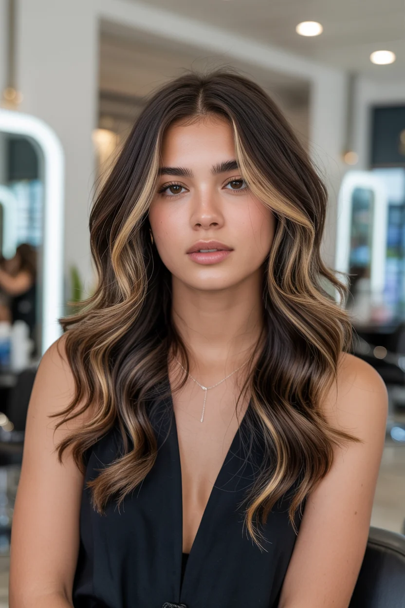 summer brunette hair color for women 2026 High-Contrast Brunette with Bold Money Piece Highlights