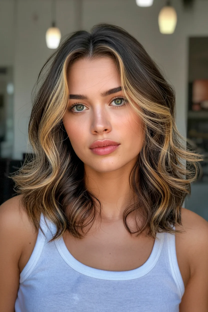 summer brunette hair color for women 2026 Soft Contrast Brunette with Airy Blonde Contours