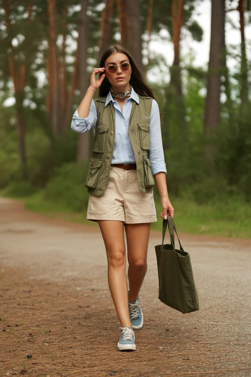 summer camping outfits for women 2026 utility layers with a soft feminine twist