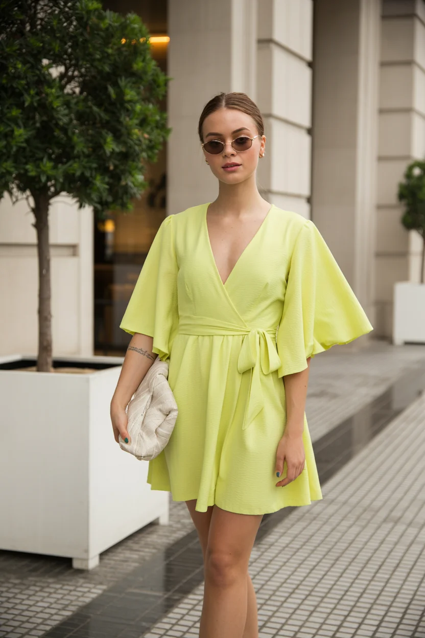 summer clothes for women 2026 Lime Wrap Dress and Confident Brightness