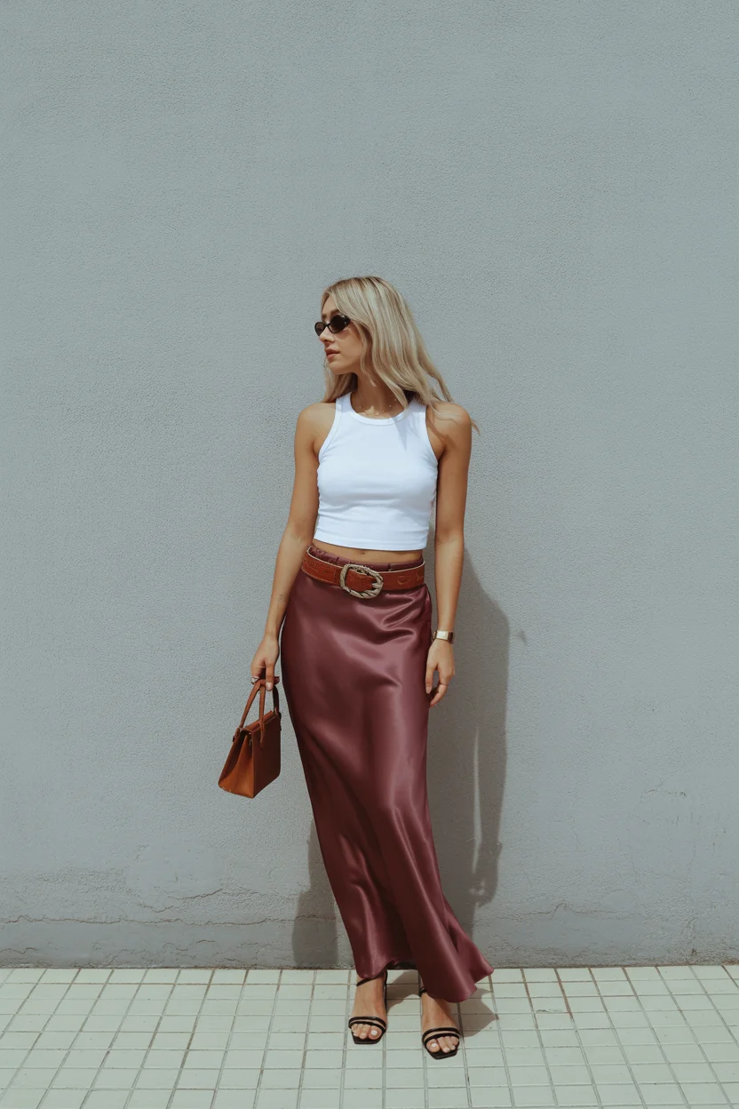 summer crop top outfits for women 2026 Modern Contrast with a Touch of Drama