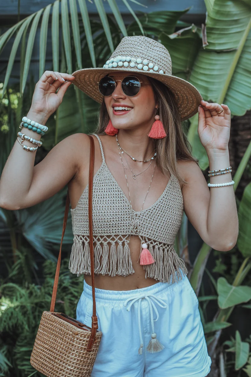 summer crop top outfits for women 2026 Playful Texture and Vacation Energy
