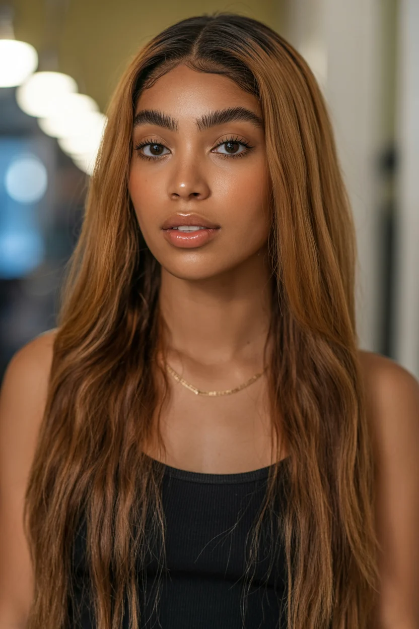summer hair color for dark skin women 2026 Warm Cinnamon Straight Length With Natural Depth
