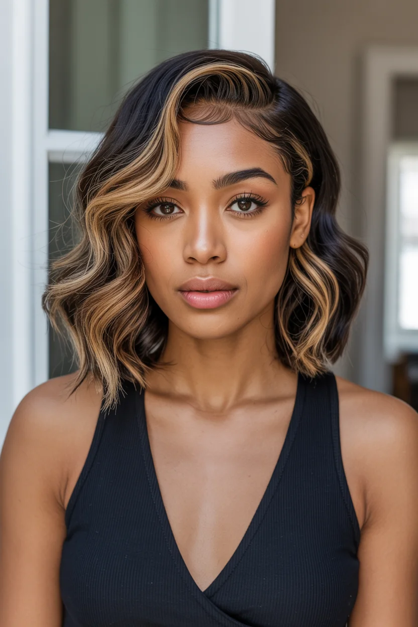 summer hair color for dark skin women 2026 Soft Mocha Waves With Face-Framing Light