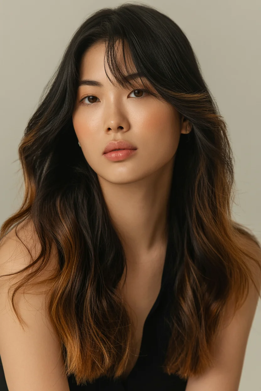 summer hair color for tan skin women 2026 Soft Face Framing Brunette With Warm Ends