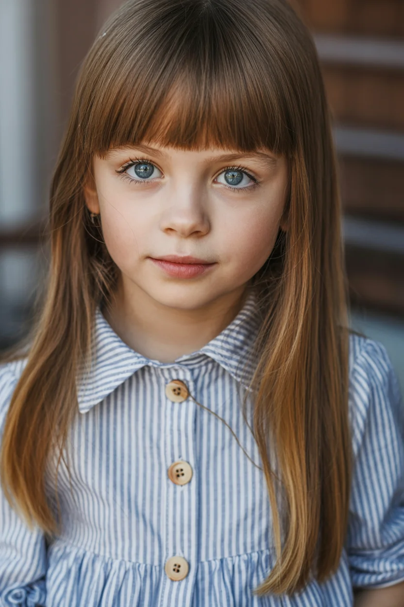 Summer haircuts for girls 2026 Long Straight Hair with Full Blunt Bangs