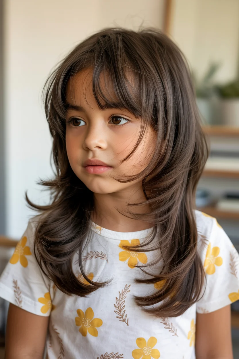 Summer haircuts for girls 2026 Layered Medium Length Cut with Curtain Bangs