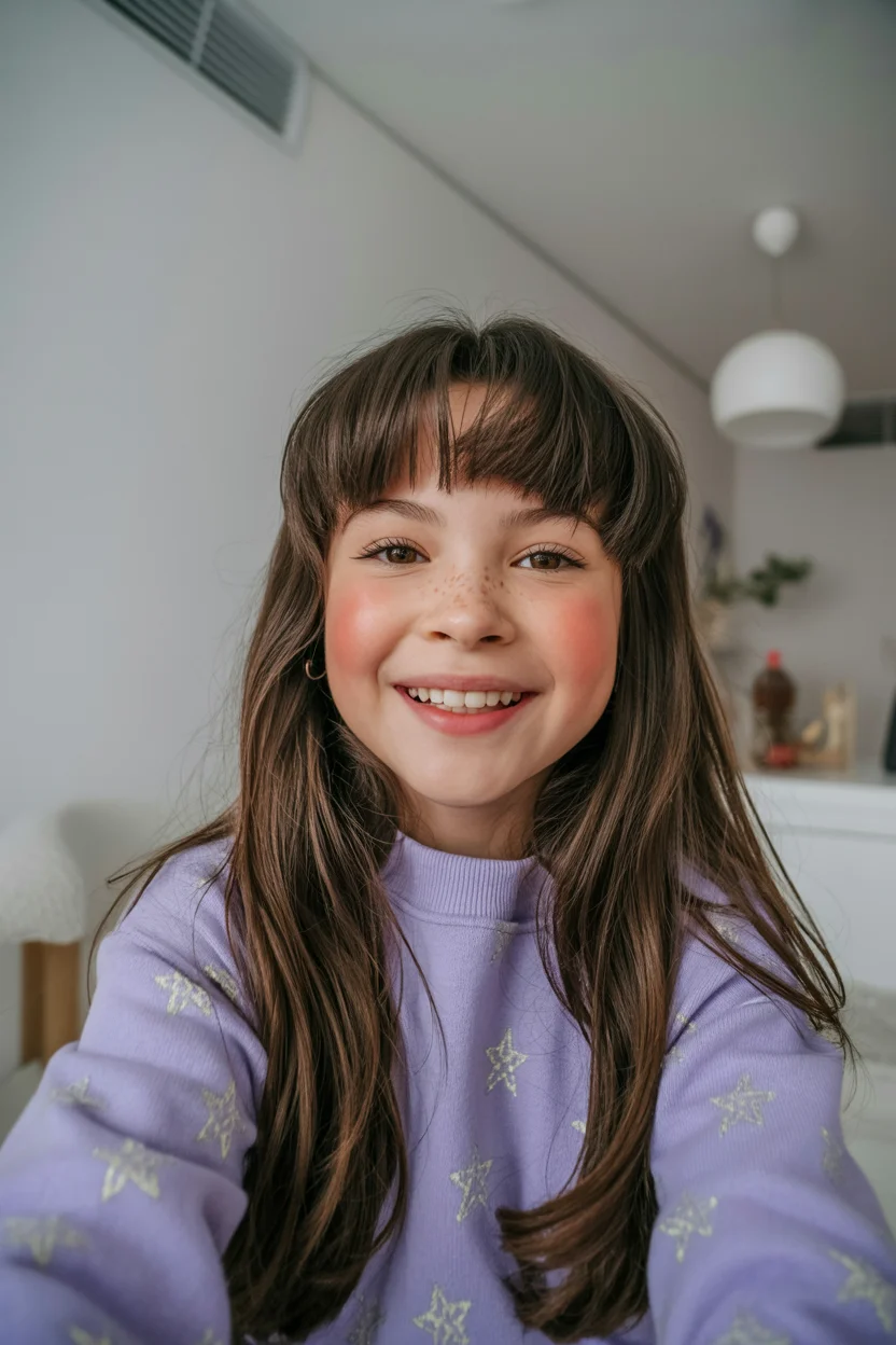 Summer haircuts for girls 2026 Long Layered Hair with Wispy Bangs