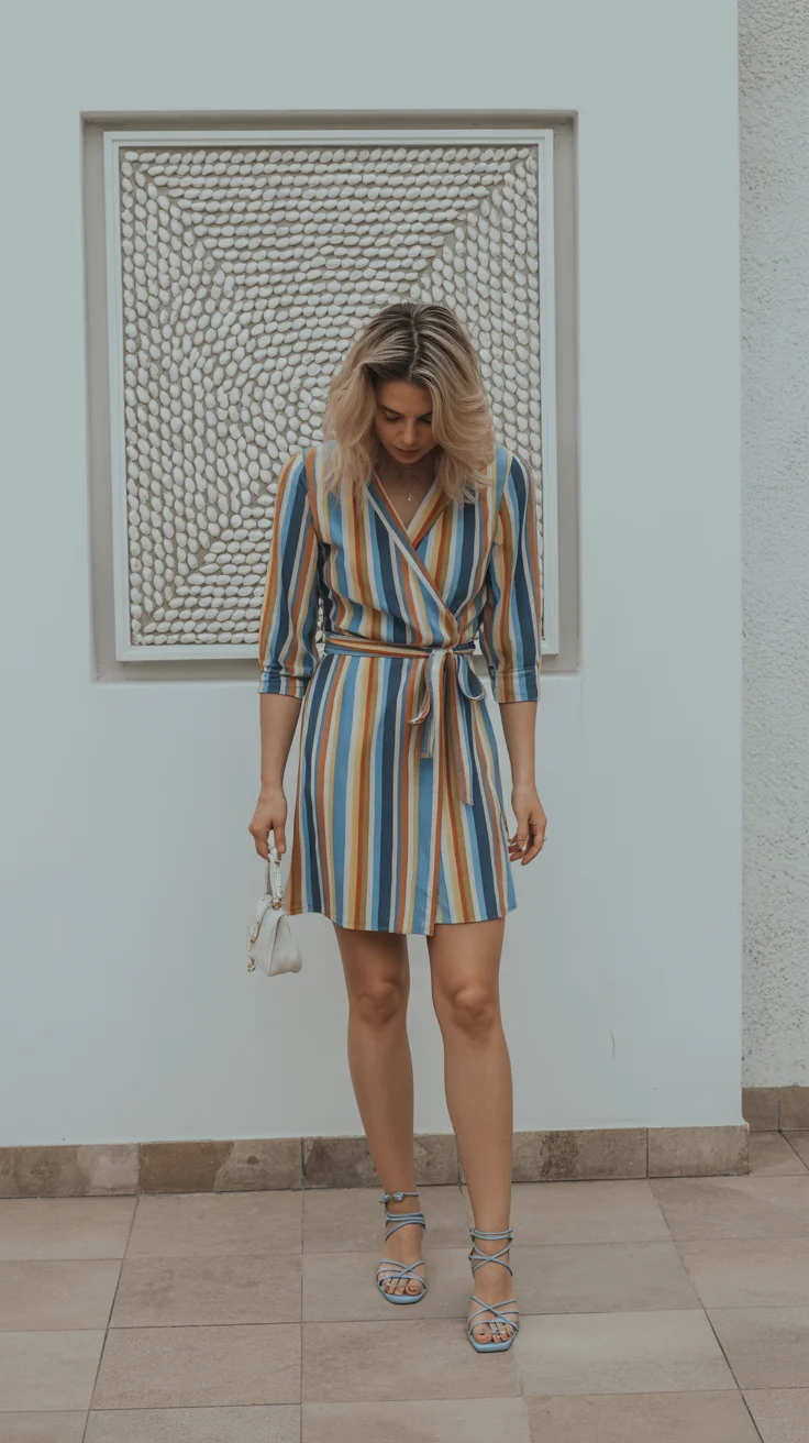 summer night going out outfits 2026 Striped Wrap Dress with Playful Structure