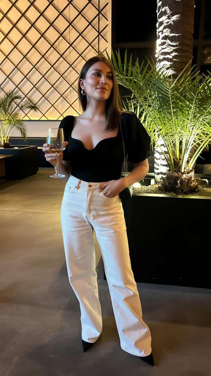 summer night going out outfits 2026 Clean Contrast with a Modern Evening Silhouette