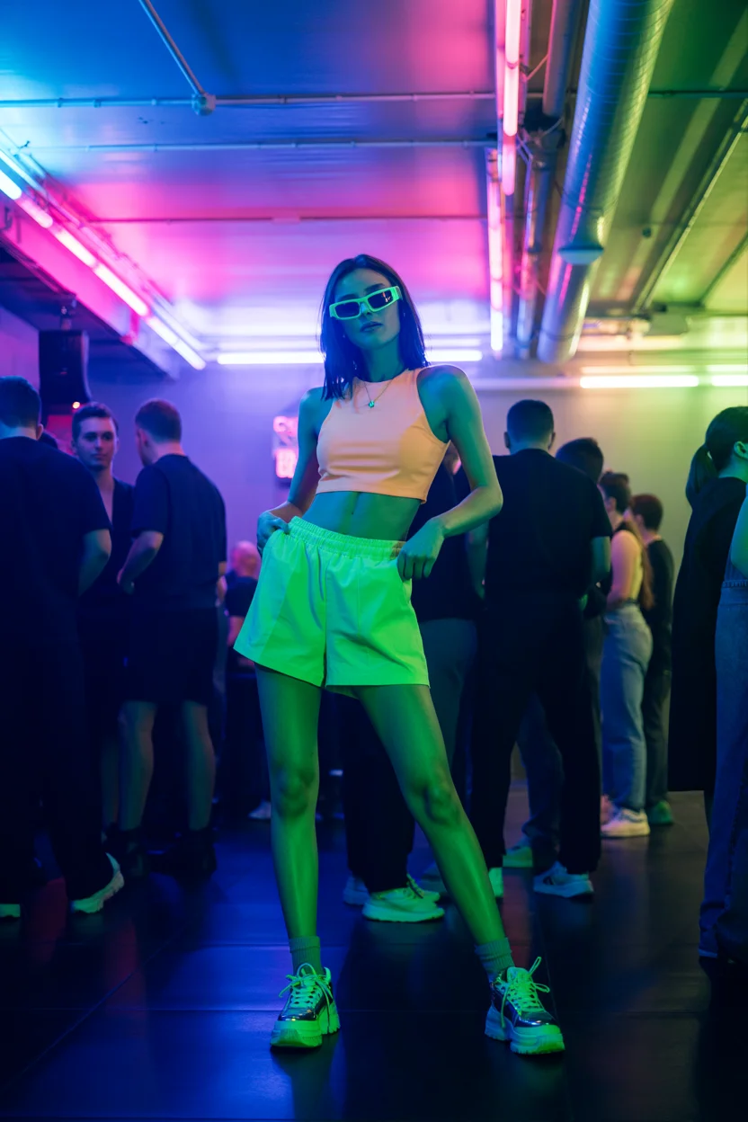 summer rave outfit for women 2026 Neon Minimalism Under Club Lights