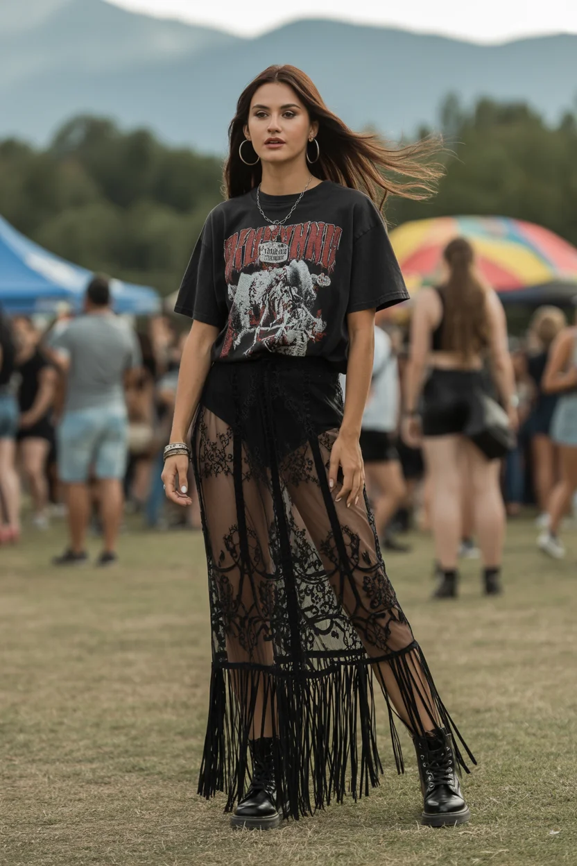 summer rave outfit for women 2026 Grunge Revival with a Sheer Twist