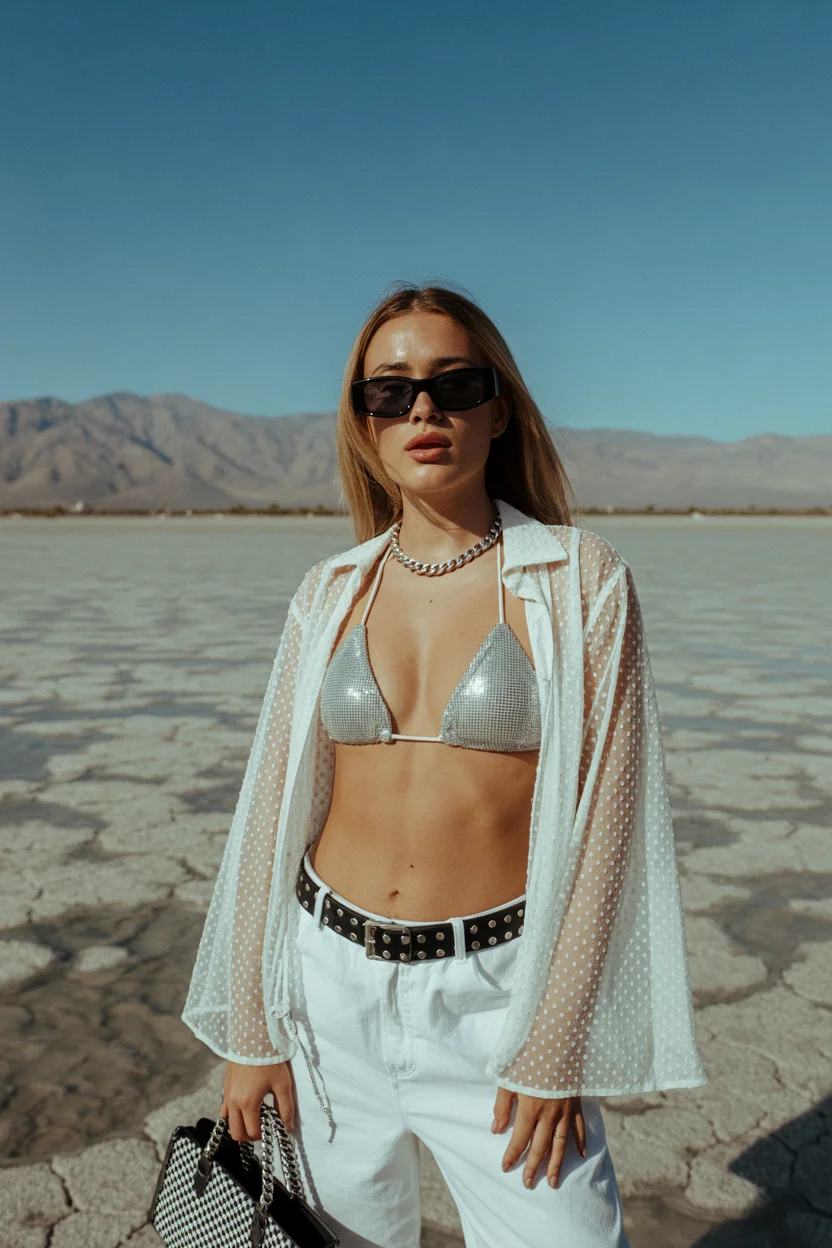 summer rave outfit for women 2026 Desert Light and Metallic Confidence