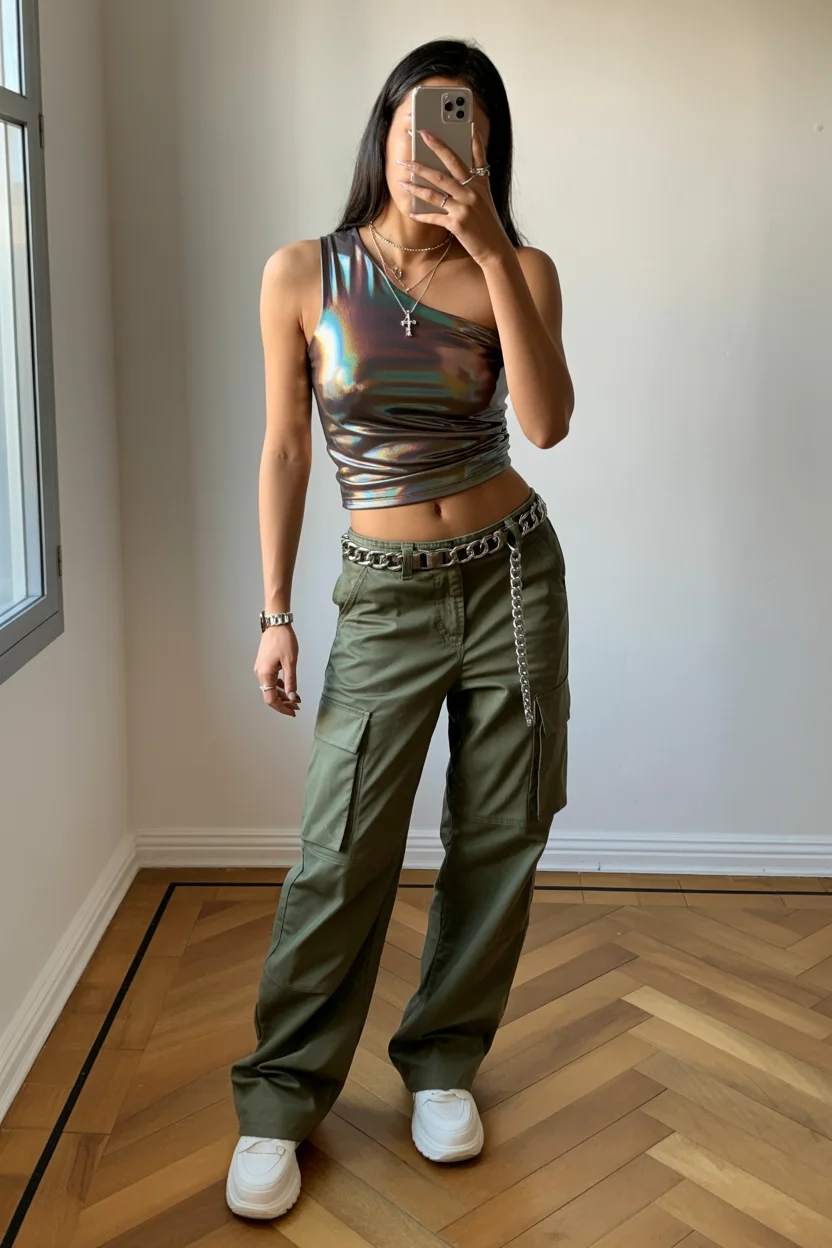 summer rave outfit for women 2026 Utility Cool with a Metallic Twist