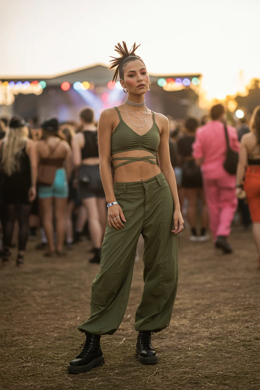 summer rave outfit for women 2026 Minimal Olive Set with Maximum Impact