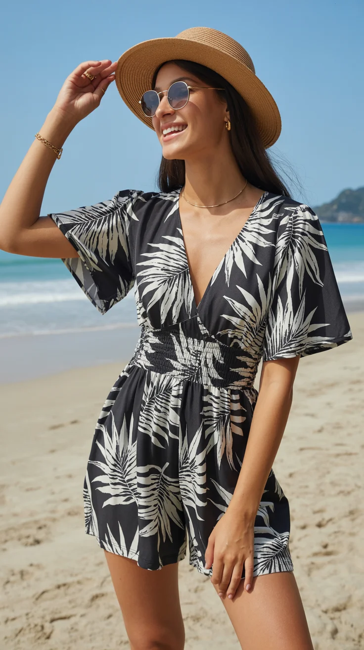 summer romper outfits for women 2026 Tropical Monochrome That Feels Effortlessly Chic