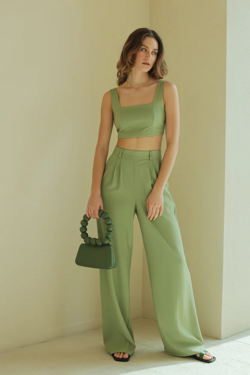 summer set outfits for women 2026 Soft Sage Tailoring That Redefines Minimalism