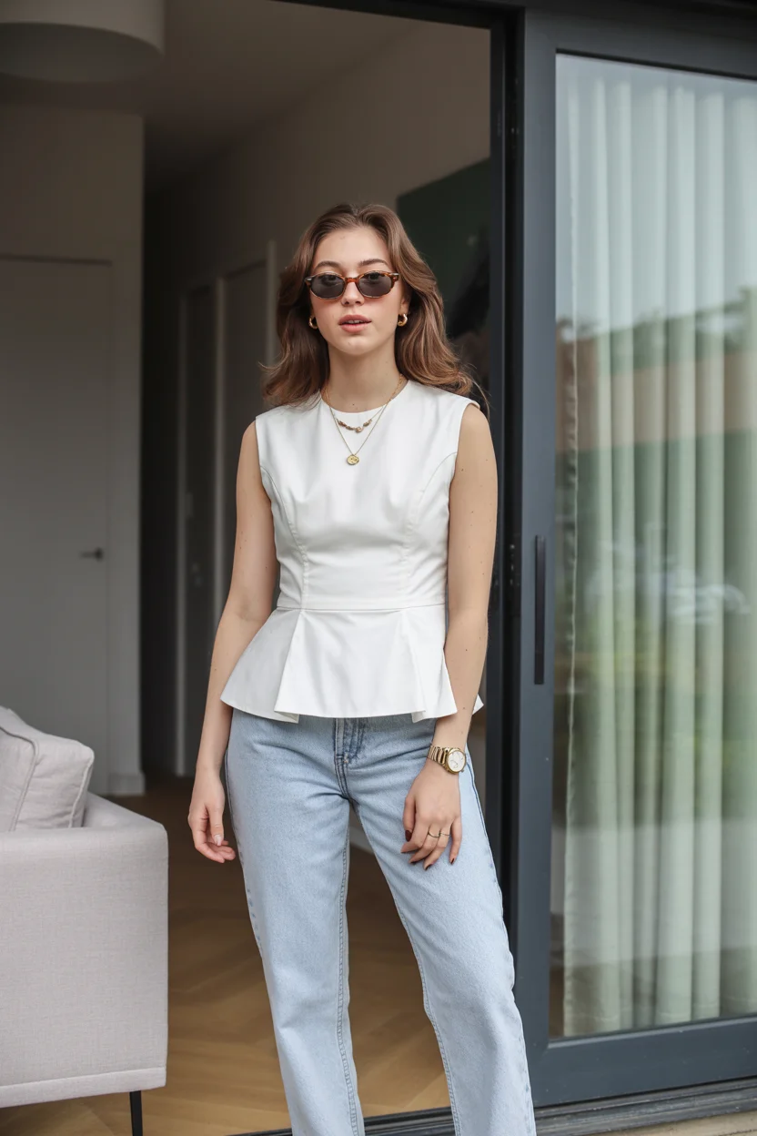 summer sleeveless tops for women 2026 Structured Peplum Sleeveless Top - A Subtle Return to Shape