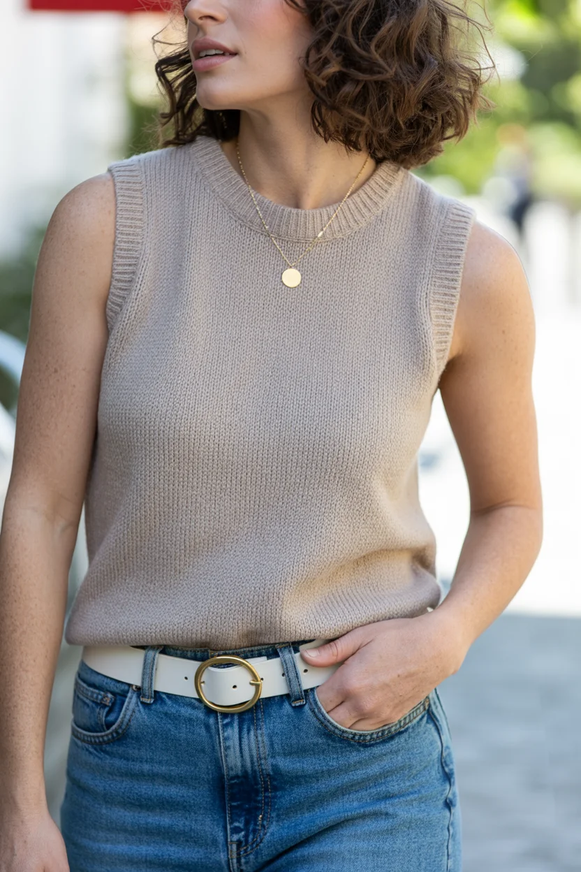 summer sleeveless tops for women 2026 Neutral Sleeveless Knit Tank - Understated and Always Right