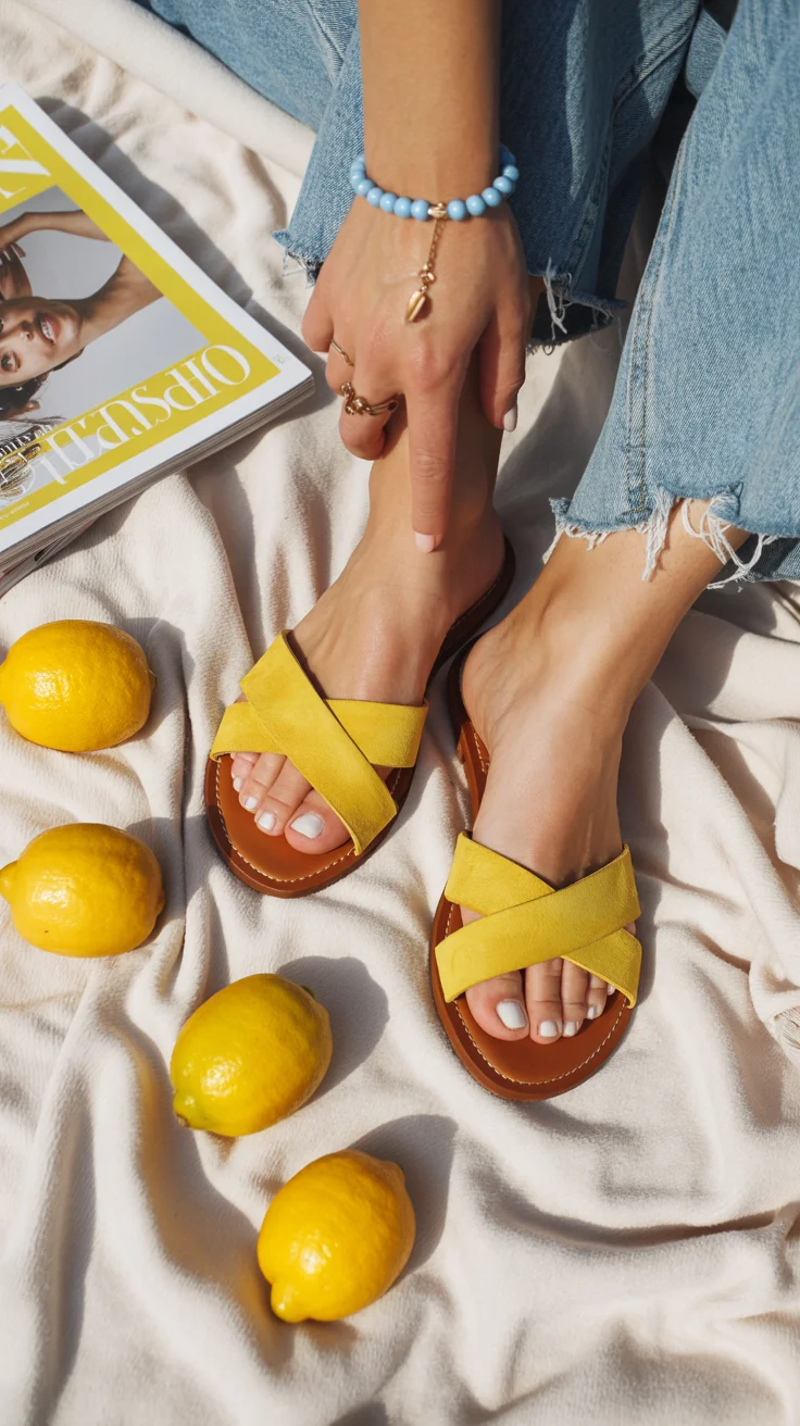 summer slides for women 2026 Sunny Yellow Slides That Feel Like Pure Energy