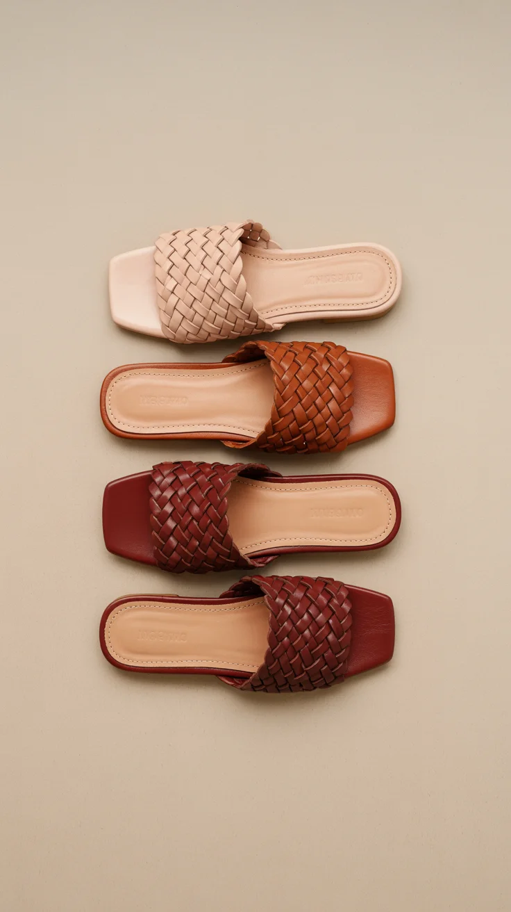 summer slides for women 2026 Woven Leather Slides in Shades That Build Your Wardrobe