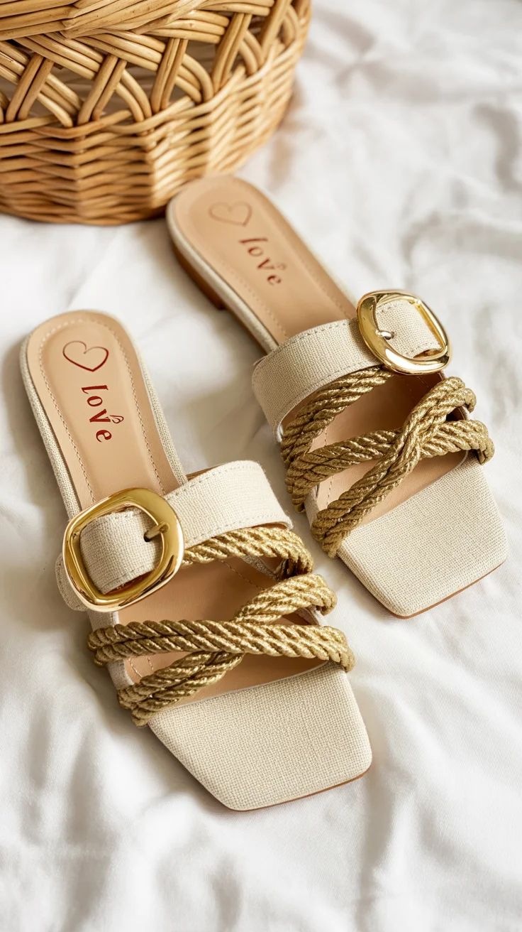 summer slides for women 2026 Gold Accents and Rope Details - When Basics Get a Little Flirty