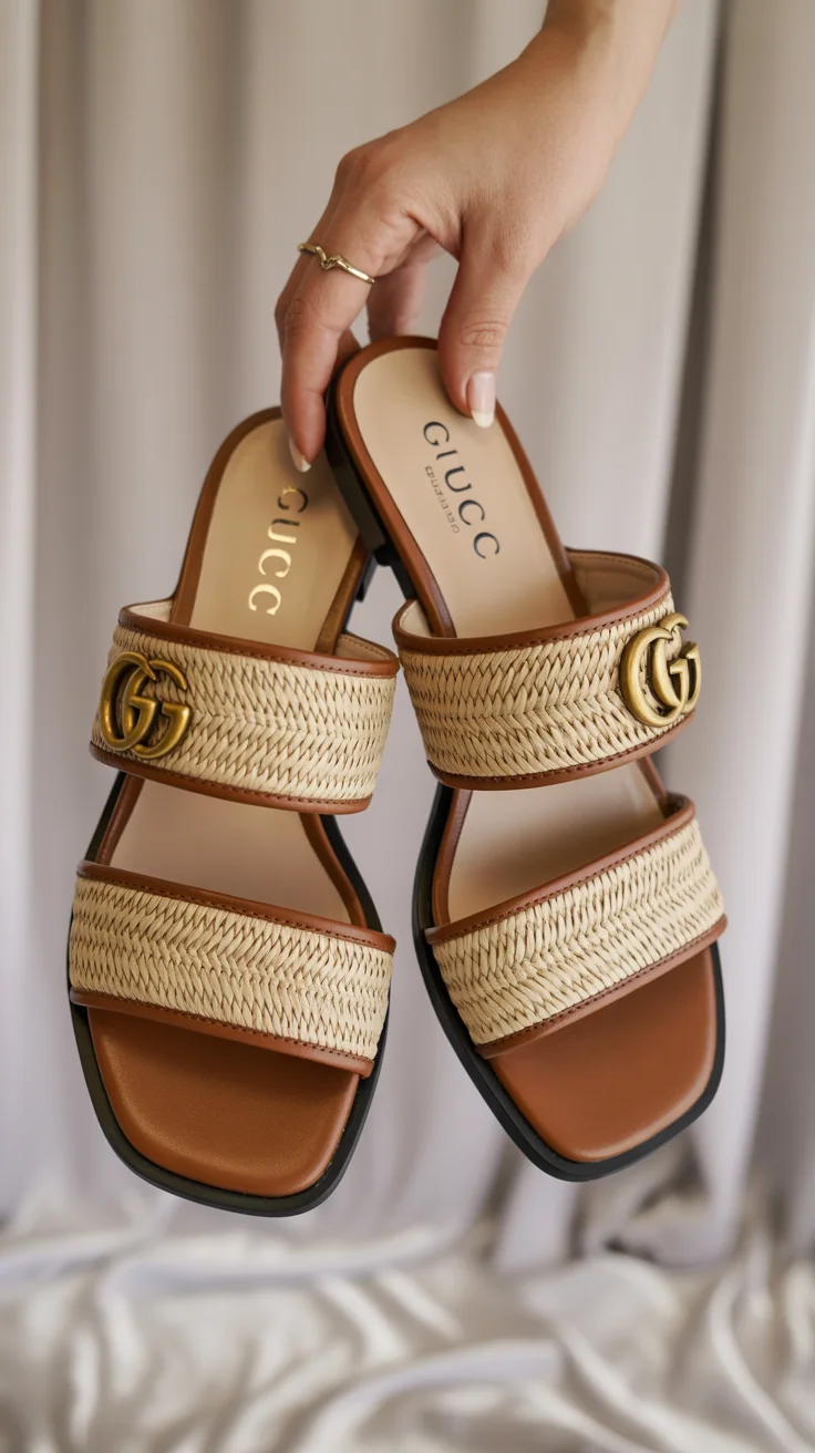 summer slides for women 2026 Textured Raffia with Statement Hardware